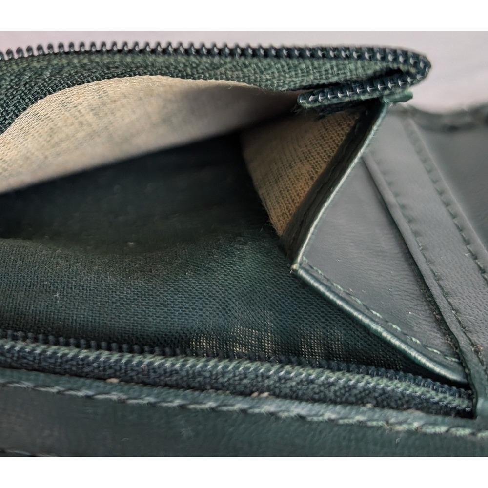 Vintage Tandem Bags Dark Green Leather Wallet Clutch Crest Embossed 05G - Picture 9 of 13